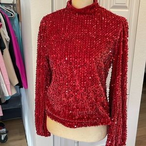 SANCTUARY WOMENS ALL NIGHTER MOCK NECK TOP. SIZE LARGE. NWT. RED. (1047)